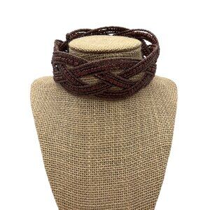 New Artisan Handmade Multi-Strand Braided Brown Beaded Choker Necklace